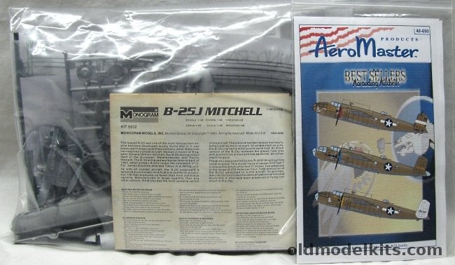 Monogram 1/48 B-25J  or PBJ-1J (Navy) Mitchell - With Aeromasters Decals - Bagged, 5502 plastic model kit